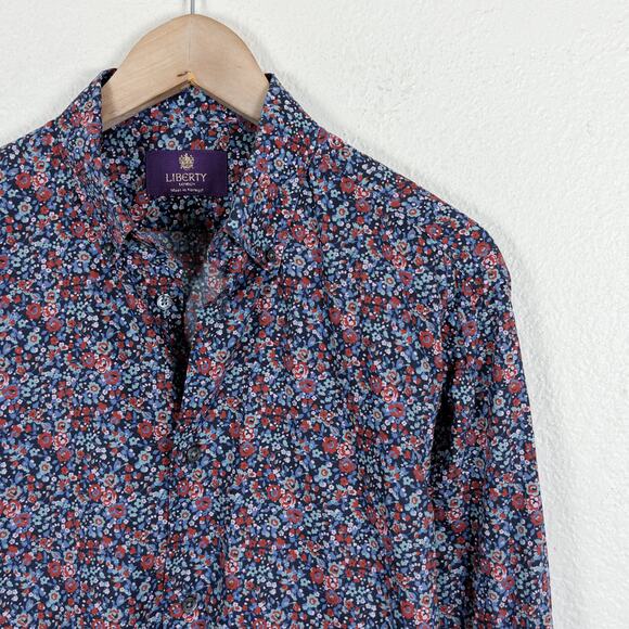 Liberty London Men's Button up Shirt Floral Print Blue multi sz 15 - Picture 3 of 8